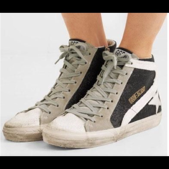 Golden Goose Slide Sneaker Black White Shimmer NIB - Picture 3 of 13